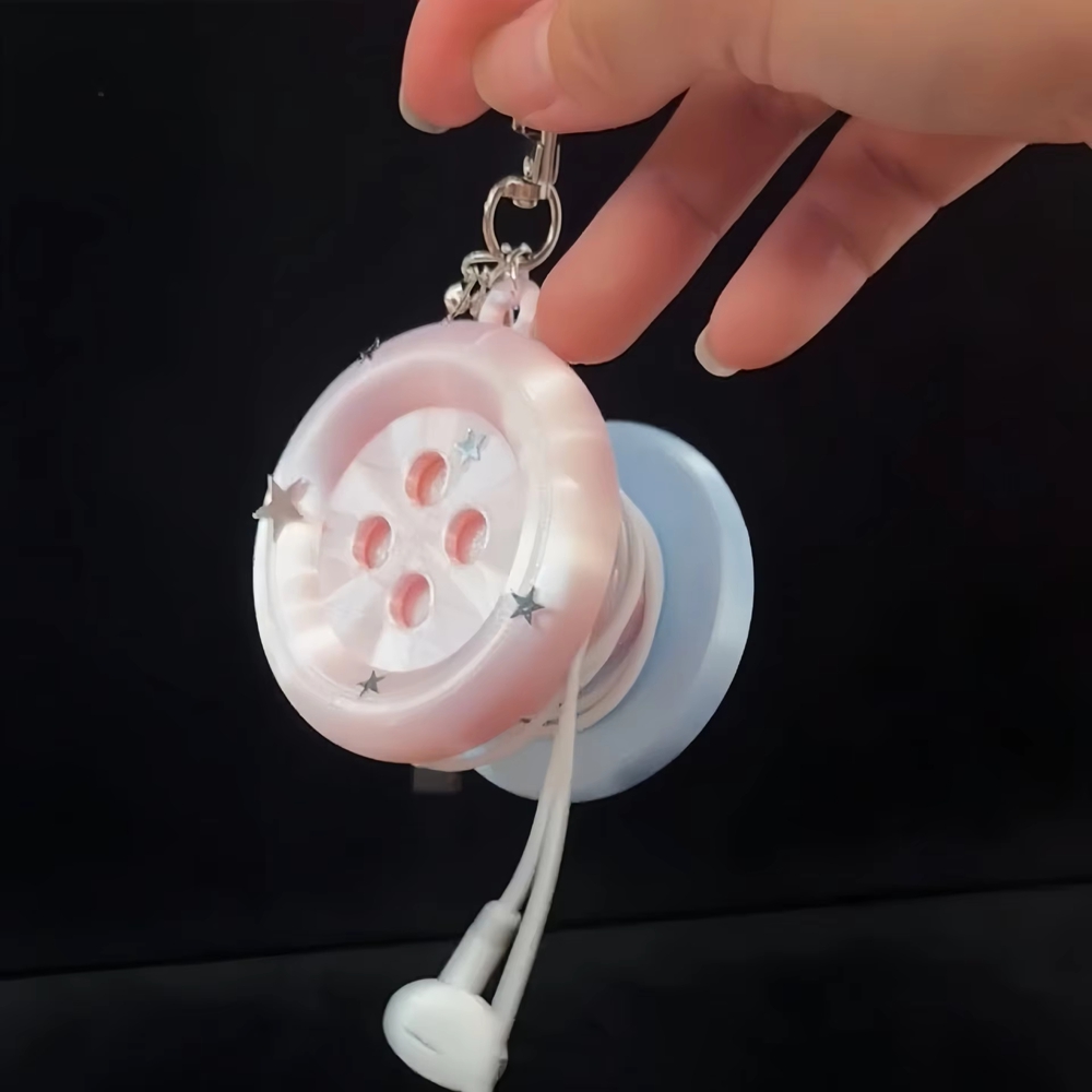 Cable Winder Keychain - Retro Y2K Extra Large Button Earphone